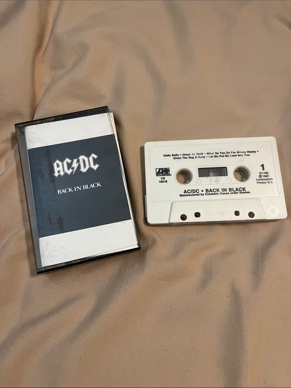 AC/DC black and white Back In Black cassette with case